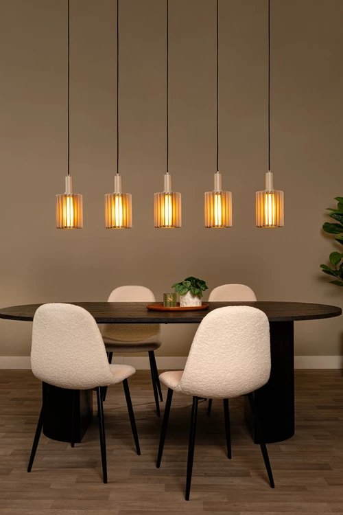 Lucide LAMBRES - Suspension - 5xE27 - Taupe - ambiance 1